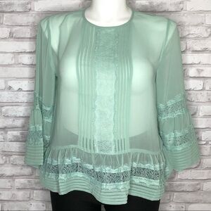 Ella Moon 3/4 sleeve green lace blouse, NWT large